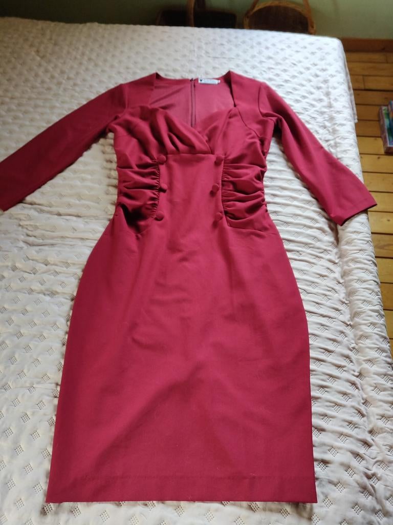 Retro jurk Daisy Dapper M, Kleding | Dames, Ophalen of Verzenden, Zo goed als nieuw, Rood, Knielengte