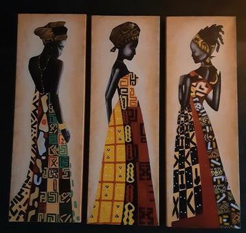 Schilderij Afrikaanse vrouwen 1.20x40 cm drieluik 
