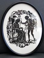 antieke knipselkunst. Doornroosje, sprookje, in ovale lijst, Antiek en Kunst, Ophalen of Verzenden