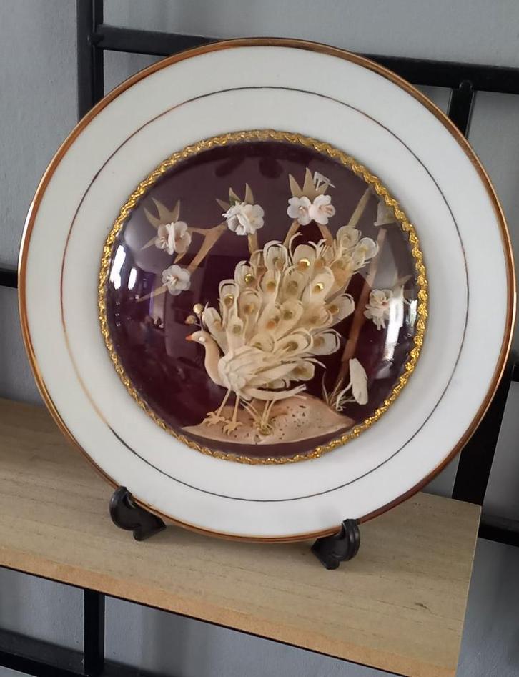 Vintage Sierbord met Pauw, Antiek en Kunst, Antiek | Wandborden en Tegels, Ophalen of Verzenden