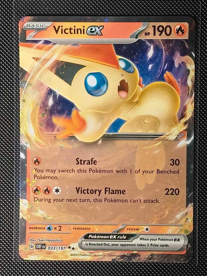 Victini EX 033/197 - Obsidian Flames, Hobby en Vrije tijd, Verzamelkaartspellen | Pokémon, Zo goed als nieuw, Losse kaart, Foil