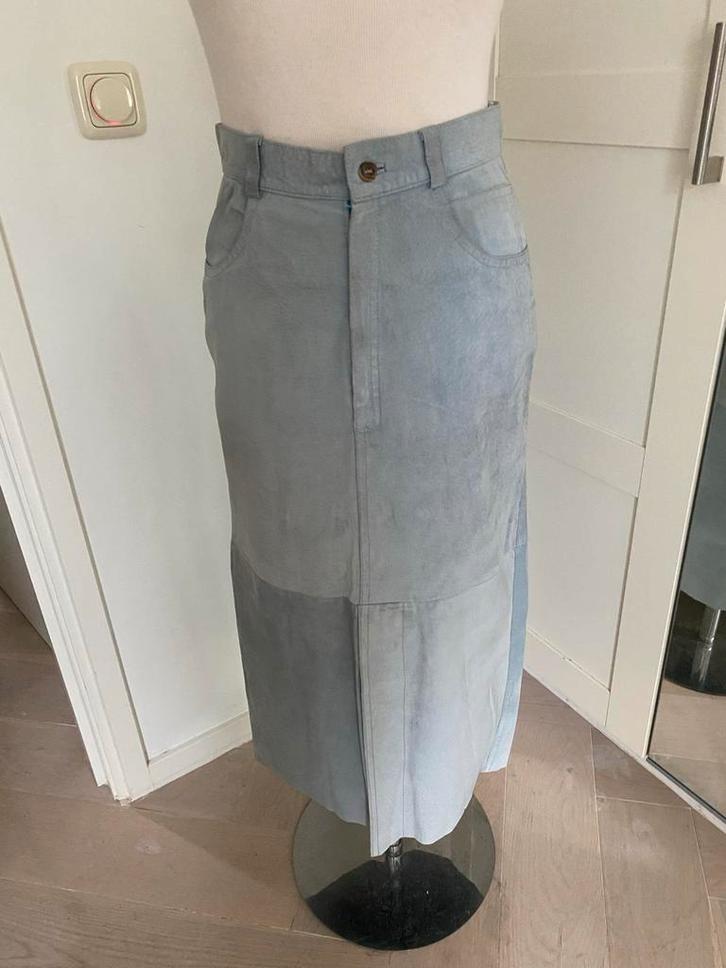 PAUW Amsterdam Suède Rok - Maat S, Kleding | Dames, Rokken, Zo goed als nieuw, Maat 36 (S), Blauw, Onder de knie, Ophalen of Verzenden