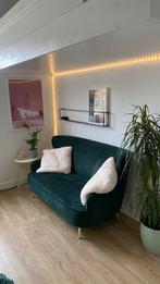 Groen fluwelen bankje, Huis en Inrichting, Ophalen, Tweepersoons, 75 tot 100 cm, Zo goed als nieuw