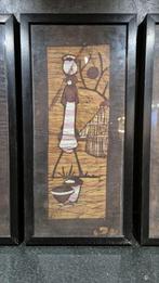 Batik schilderij, ingelijst, Waterdrager roze, 53x26. 5B14