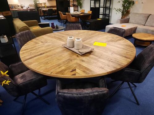 Nieuw binnen mango rond visgraat 200cm Eenmalig 895,-, Huis en Inrichting, Tafels | Eettafels, Nieuw, 150 tot 200 cm, 150 tot 200 cm
