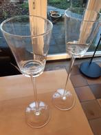 Glazen stijlvolle kaarsenstandaards, 2 stuks samen € 7,50, Ophalen, Overige materialen, Overige kleuren, 25 tot 50 cm