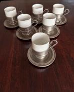 6 Kopjes met Tinnen Houder en Schotel, Antiek en Kunst, Ophalen