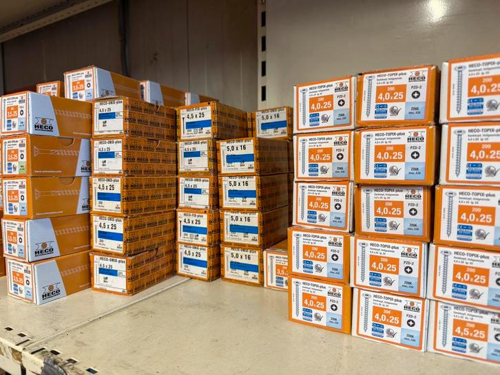 Schroeven verzinkt en rvs nu v.a. €1,00! heco Fabory spax, Doe-het-zelf en Verbouw, IJzerwaren en Bevestigingsmiddelen, Nieuw