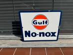 Vintage Gulf No-Nox emaille Reclamebord, Verzamelen, Reclamebord, Gebruikt, ., Ophalen of Verzenden