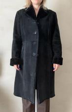 Zwarte vintage leren lammy trenchcoat maat 46, Zwart, Maat 46/48 (XL) of groter, Ophalen of Verzenden, Vintage