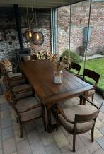 Massieve eiken set - eettafel + 8 stoelen, Ophalen, Zo goed als nieuw, Rechthoekig, Hout