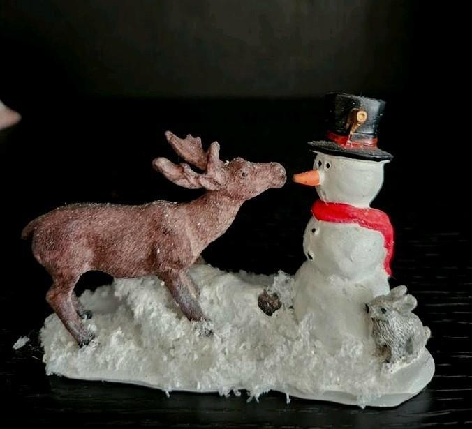 Kerstdorp Poppetje - Rendier en Sneeuwpop, Diversen, Kerst, Zo goed als nieuw, Ophalen