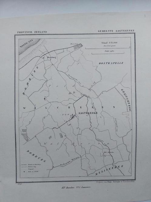 1 / Aagtekerke Domburg Zeeland Litho uit 1867 van J. Kuyper, Antiek en Kunst, Kunst | Litho's en Zeefdrukken, Ophalen of Verzenden