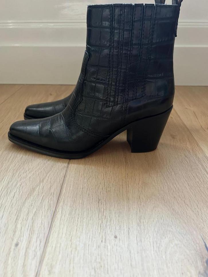 GANNI western ankle boots leer, Kleding | Dames, Schoenen, Zo goed als nieuw, Zwart, Ophalen of Verzenden