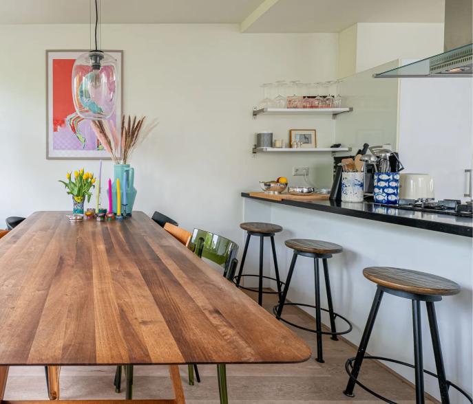 Walnot Eettafel + 4 Bolia Stoelen – Topstaat!, Huis en Inrichting, Tafels | Eettafels, Zo goed als nieuw, 100 tot 150 cm, 200 cm of meer