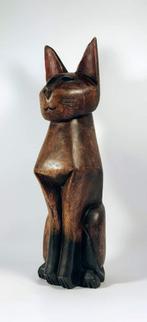 houten beeld Kat poes +/- 50 cm, Verzenden, Zo goed als nieuw, Dier