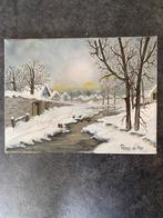 Winters landschap 18cm bij 24 cm, Antiek en Kunst, Kunst | Schilderijen | Klassiek, Ophalen of Verzenden