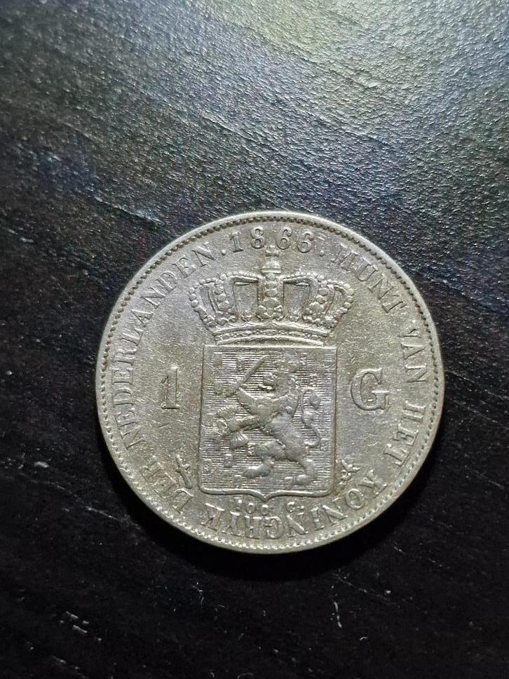 zilveren gulden 1866, Postzegels en Munten, Munten | Nederland, Losse munt, 1 gulden, Koning Willem III, Zilver, Ophalen of Verzenden