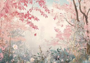 Bos fotobehang Pink Forest, Roze bomen bos, Romantisch beschikbaar voor biedingen