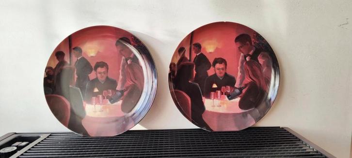 Proeven van Kunst Ton Dubbeldam 2x bord 'De Pauw', dm 31 cm, Antiek en Kunst, Kunst | Overige Kunst, Ophalen of Verzenden