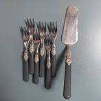 Taartschep en gebaksvorkjes (Napoleon, mat zwart), Gebruikt, Ophalen of Verzenden, Rvs of Chroom, Vaatwasserbestendig