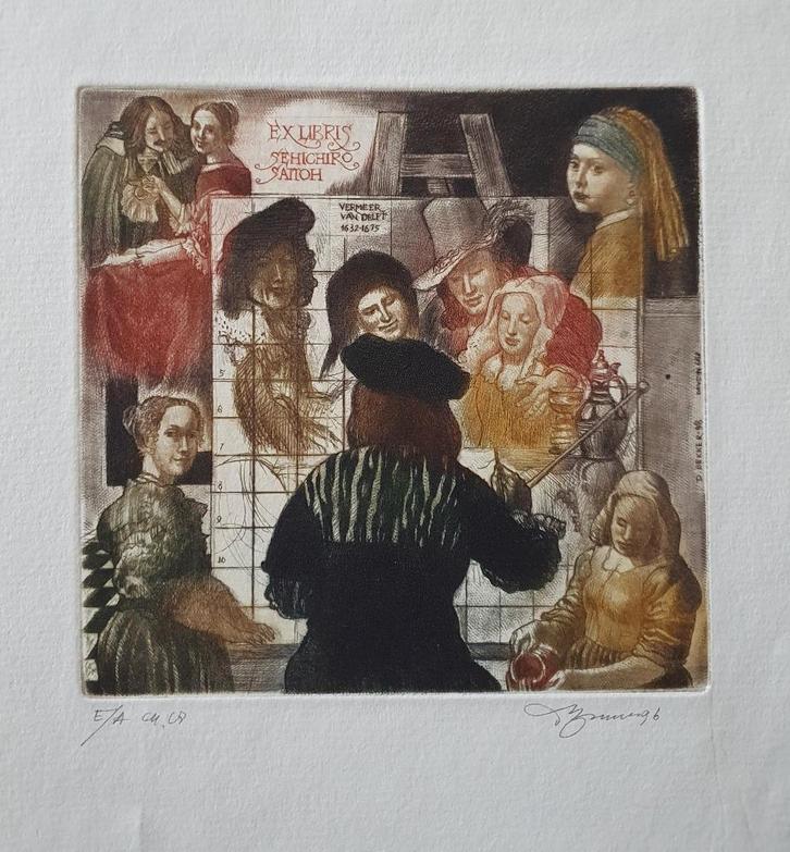 Exlibris / Ex libris D. Bekker, Hommage Joh. Vermeer, Antiek en Kunst, Kunst | Etsen en Gravures, Verzenden