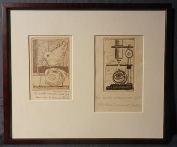 Twee etsen Nieuwjaarskaarten 1978 en 1979 door Toon Odijk beschikbaar voor biedingen