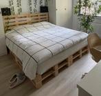 Palletbed 160x200, Huis en Inrichting, Slaapkamer | Bedden, Ophalen, Beige, Tweepersoons, Zo goed als nieuw