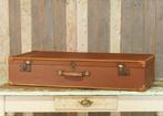 Oude stevige langwerpige bruine brocante koffer leer handvat, Ophalen of Verzenden