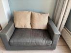 2 pers bank, bruine stof met beige kussens, Cilo Zutphen, Ophalen, Gebruikt, Tweepersoons, Minder dan 150 cm