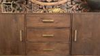 New vintage walnut dressoir brass 220 cm massief mango hout, Ophalen, Met deur(en)