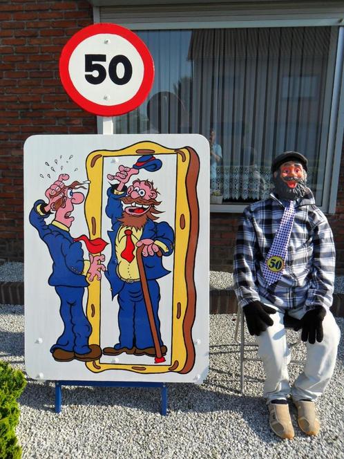Verjaardag tuinversiering Abraham voor de spiegel set 3deel, Hobby en Vrije tijd, Feestartikelen | Verhuur, Zo goed als nieuw