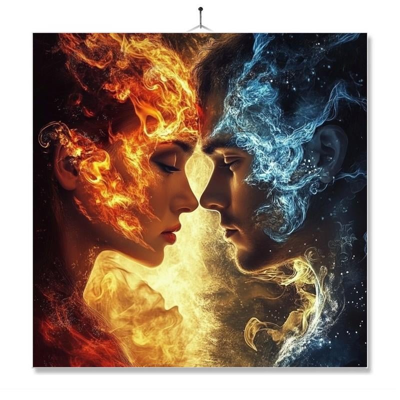 Tegel Met Opdruk | Vuur Ijs Man Vrouw | Inc. Geschenkdoos, Ophalen of Verzenden, Nieuw