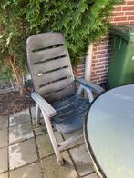 Tafel met glasplaat en 3 verstelbare stoelen van Jardin., Ophalen, Kunststof, Gebruikt, 3 zitplaatsen
