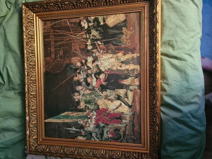 Vintage Wandtapijt in Gouden Lijst, Antiek en Kunst, Antiek | Kleden en Textiel, Ophalen of Verzenden