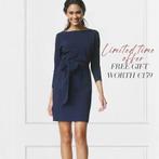 LaDress Carla Navy , midnight of zwart ZGAN travelstof sash, Blauw, Ophalen of Verzenden, Zo goed als nieuw, Knielengte