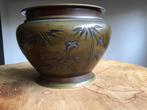 Antiek brons  japanse pot met vogels,bronzen bloempot japan, Antiek en Kunst, Ophalen