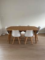 Te koop - eiken eettafel incl. witte eetkamerstoelen, Ophalen, Gebruikt, 100 tot 150 cm, Eikenhout