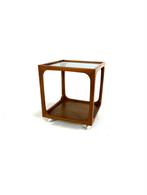 Vintage rookglazen ‘cube’ salontafel, Wilhelm Renz ‘60, 45 tot 60 cm, Minder dan 55 cm, Vintage retro buisframe design rotan webbing papercord deens