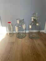 3 Glazen vazen/flessen., Overige kleuren, Ophalen of Verzenden, Minder dan 50 cm, Glas