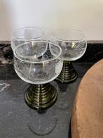 3 roemerglas roemer glas wijnglas groene voet gegraveerd, Antiek en Kunst, Antiek | Glas en Kristal, Ophalen of Verzenden
