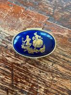 Vintage kobalt blauw goud pillendoosje pillen doosje bakje, Ophalen of Verzenden