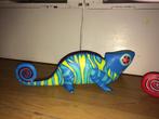 Beeld sculptuur cameleon kameleon reptiel gecko kleur hout, Antiek en Kunst, Ophalen of Verzenden