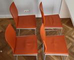 4x barkruk /barstoel  KFF (staal en oranje leer), Huis en Inrichting, Ophalen, Gebruikt, Zwart, Leer