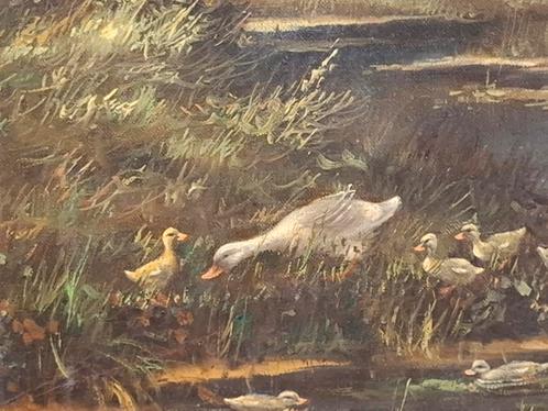 H.C.Hokken Eenden/gans water bos., Antiek en Kunst, Kunst | Schilderijen | Klassiek, Ophalen of Verzenden