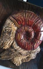 Ram schaap vintage brutalist sculptuur paneel houtsnijwerk, Huis en Inrichting, Ophalen of Verzenden, Gebruikt