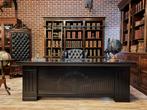 Statig President Directiebureau Mahonie Zwart Leer 220x110, Ophalen, Zo goed als nieuw, Gosem engelstraat, Chesterfield junkie