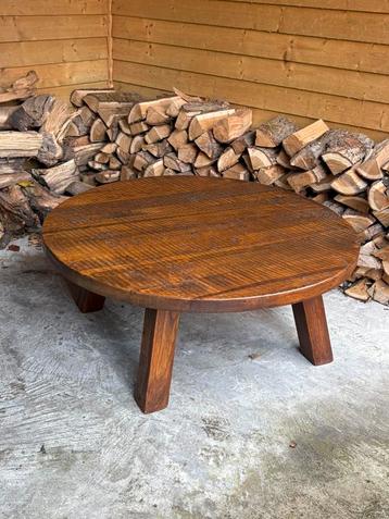 Vintage ronde massief eiken structuur salontafel  d1mtr beschikbaar voor biedingen