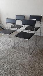 4 design stoelen Belotti chrome /zwart leer (spagetti) alias, Huis en Inrichting, Stoelen, Vier, Gebruikt, Metaal, Zwart