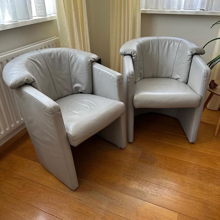 2 leren ROLF BENZ design fauteuils, Huis en Inrichting, Stoelen, Gebruikt, Twee, Leer, Grijs, Ophalen